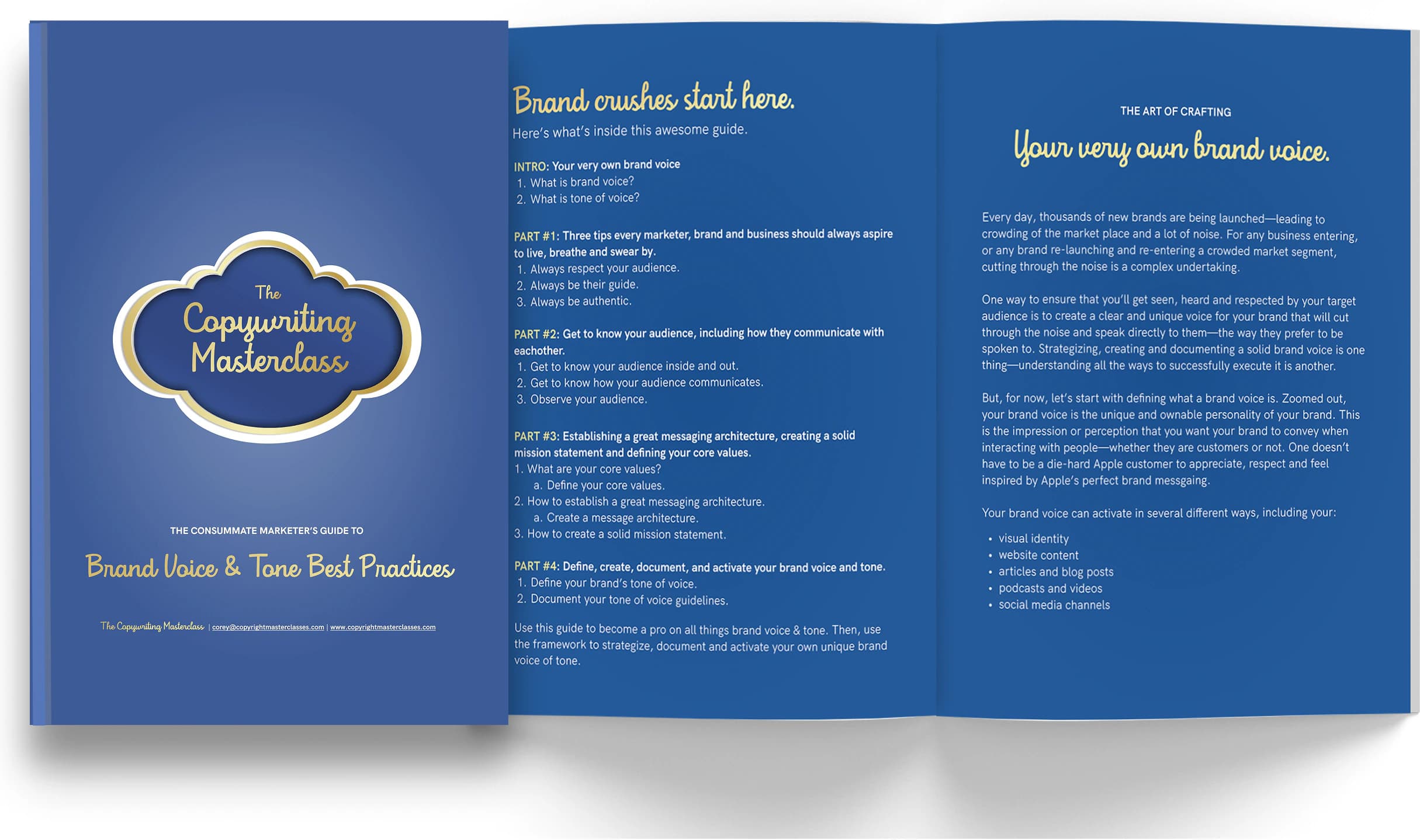 Brand Voice & Tone Best Practices guide — open booklet mockup