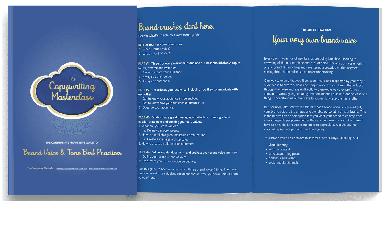 Brand Voice & Tone Best Practices guide — open booklet mockup