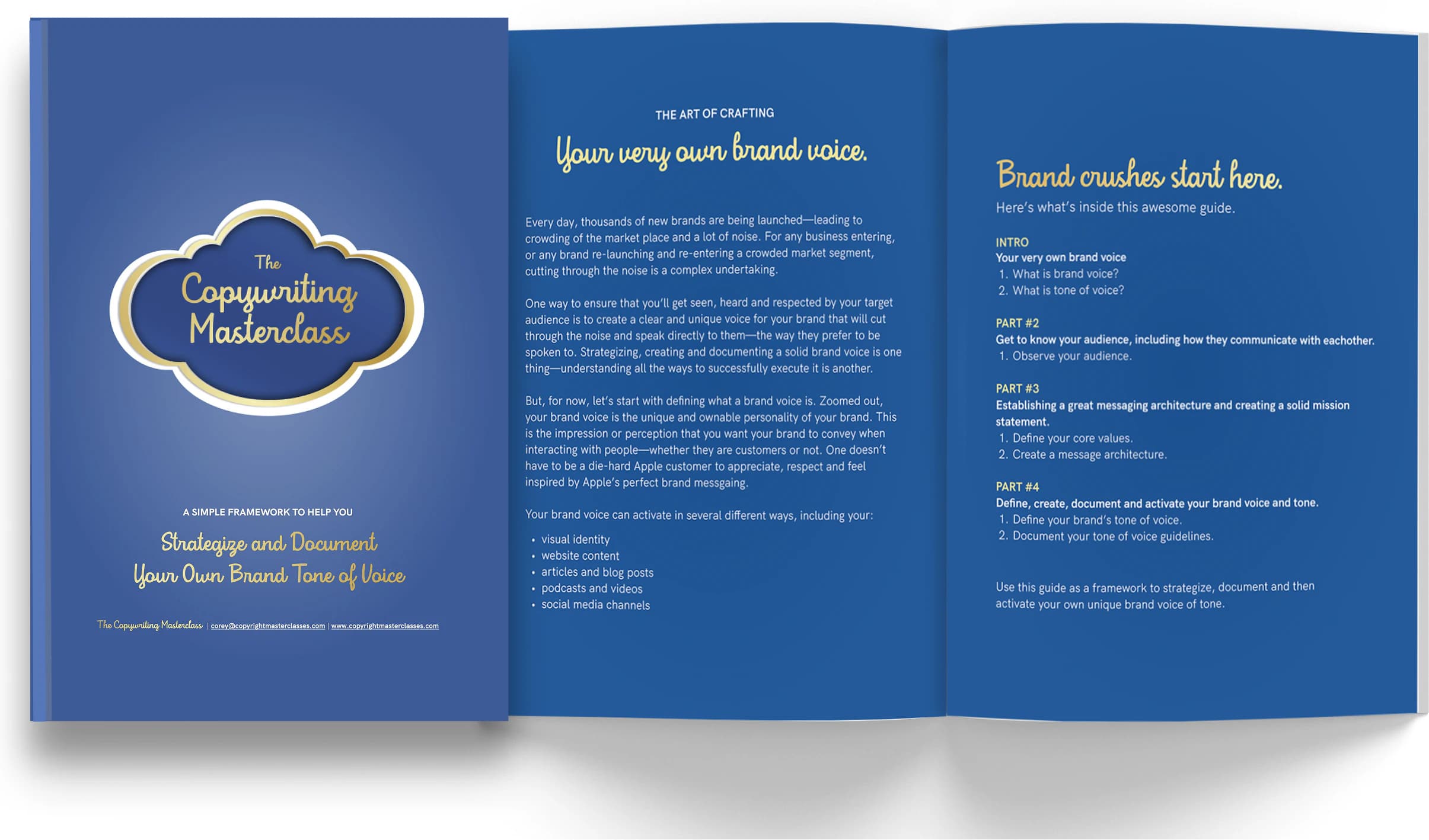Strategize and Document Your Own Brand Voice + Tone guide — open booklet mockup