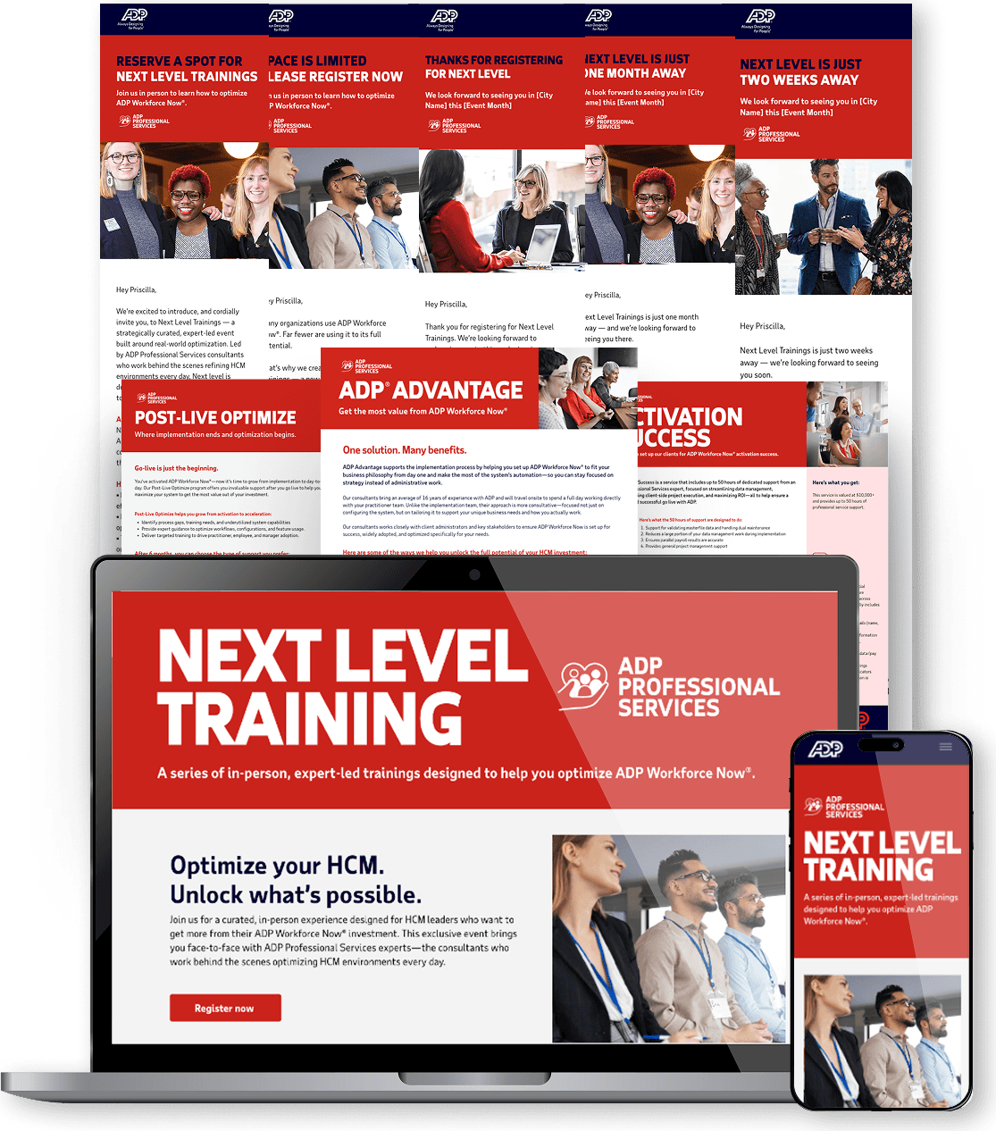 ADP Professional Services marketing collateral across web, mobile, and print.