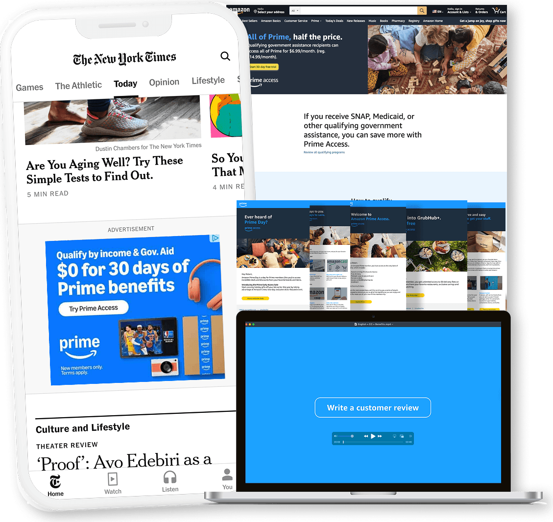 Amazon Prime Access launch landing page and campaign work.