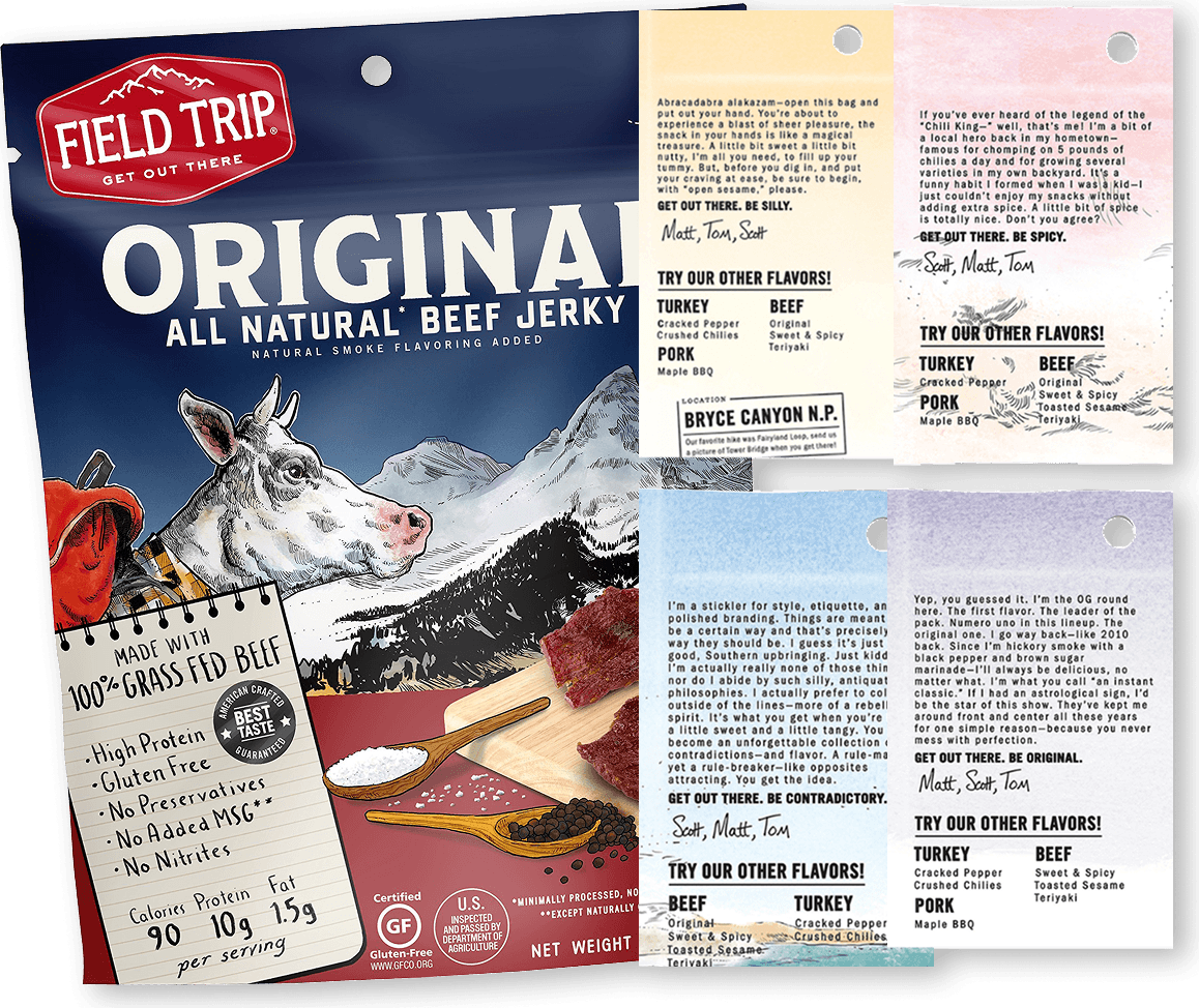 Field Trip Jerky packaging and brand copy.
