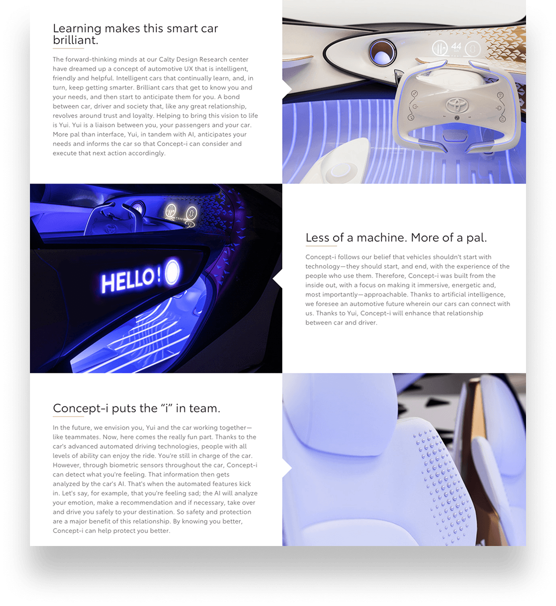 Toyota Concept-i interior gallery (part 2 of 2) — cabin photography with the brand and Yui voice cards