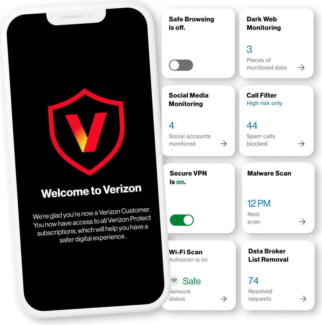 Verizon Protect mobile app UX copy mockups.