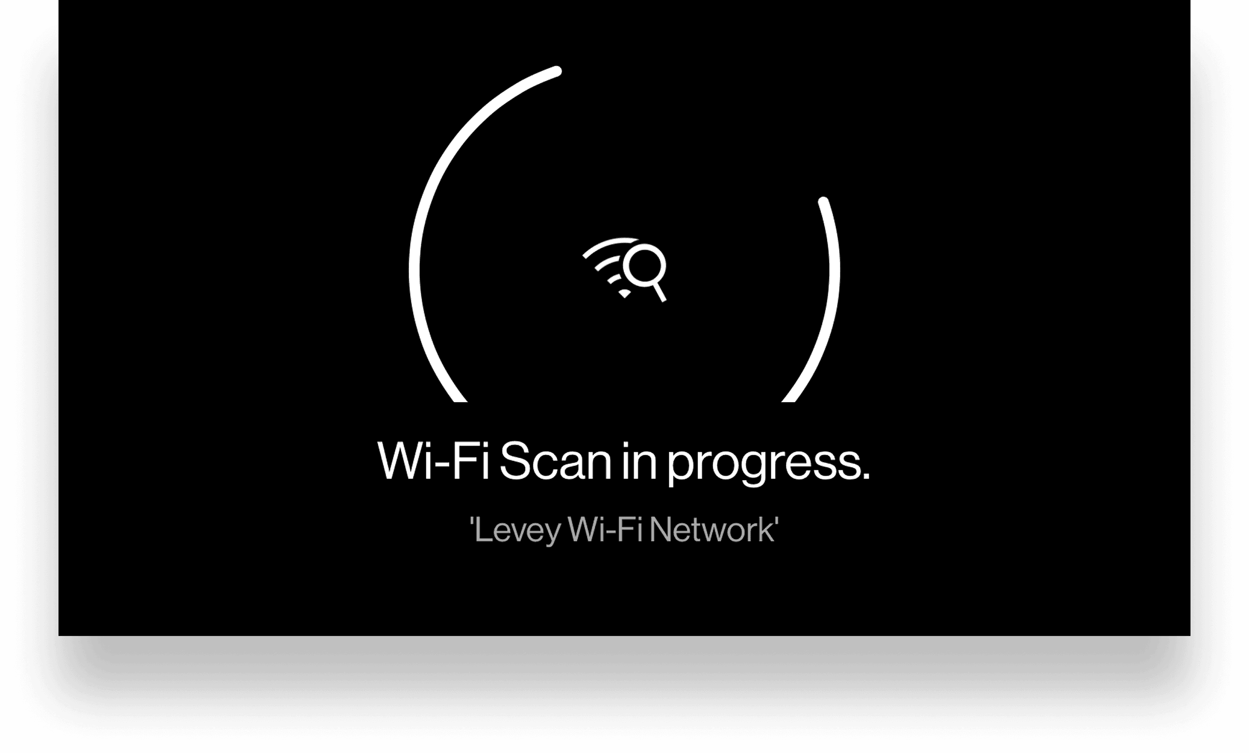 Verizon Protect app: 'Wi-Fi Scan in progress' on the 'Levey Wi-Fi Network', with a scanning indicator.