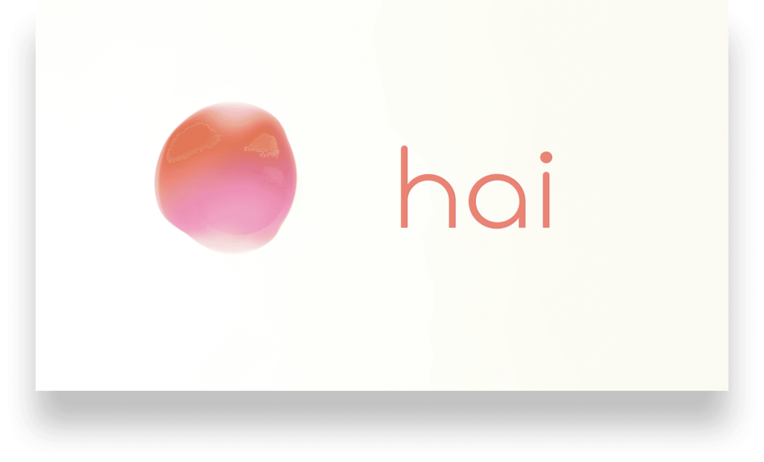 hai brand card: the orange “hai” wordmark beside the app’s gradient orb on a warm-white field.