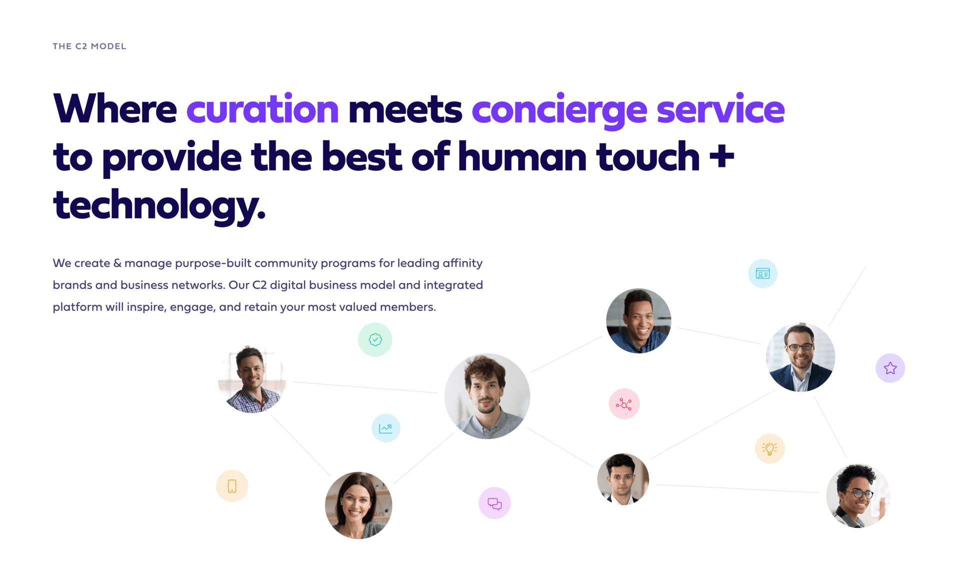 Community.co homepage: the headline “Business moves at the speed of community” beside a network of member portraits, with 25k+ members, 50+ professional communities and 72 countries called out.